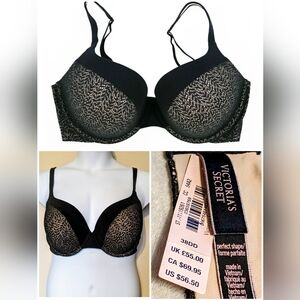 NWT, Victoria's Secret, Perfect Shape, Push-Up Bra, Size 38DD, Black & Nude